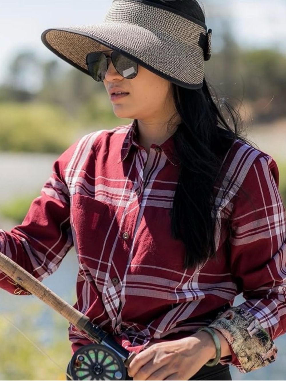 NWT Pladra Women's Breeze Shirt XL - Merlot Red Plaid Mountain Lion Linin